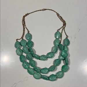 Three row layered turquoise chunky stone necklace.